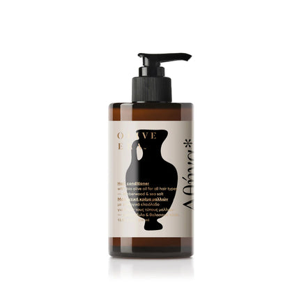 Haarspülung mit Bio-Olivenöl, Amberholz und Athena-Meersalz, 400 ml – pflegende Spülung für Glanz und Frische