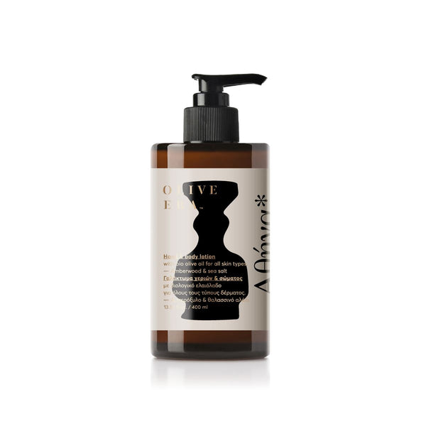 Hand- und Körperlotion mit Bio-Olivenöl, Amberholz und Athena Meersalz 400ml