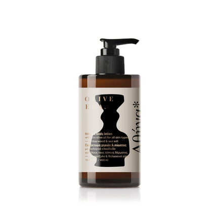 Hand- und Körperlotion mit Bio-Olivenöl, Amberholz und Athena-Meersalz, 400 ml – feuchtigkeitsspendende Pflege mit belebendem Duft